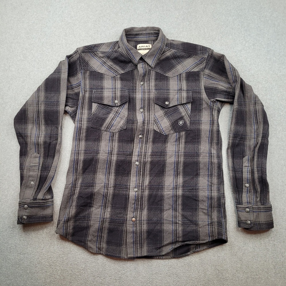 Ariat Western Pearl Snap Shirt Mens Medium Plaid Retro Fit Long Sleeve Cotton